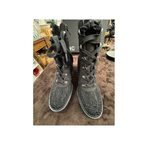 INC black rhinestone embellished boots size 10 - Picture 4 of 9